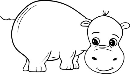 Vector cartoon hippo.Cute little hippo character, hand drawn vector illustration.Coloring book hippopotamus, african, savannah animal.Can be used for t-shirt print, kids wear, baby shower, nursery.