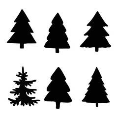 Obraz premium Isolated Pine on the white background.Pine silhouettes. Tree hand drawn.Vector EPS 10.