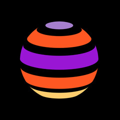 Abstract globe stripes sphere, 3d style striped globe icon effect. Colorful ball logo in dark background. Rainbow in earth shape. Vector illustration. It can use as logo, icon, banner, business card.