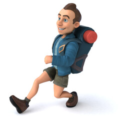 Fun illustration of a 3D cartoon backpacker