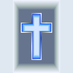 Obraz premium Blue Christian cross. Sapphire with silver frame. Realistic vector illustration. 