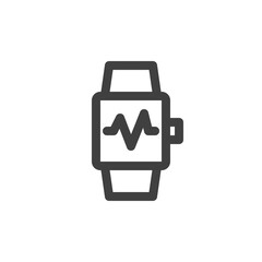 Smartwatch with heartbeat line icon. linear style sign for mobile concept and web design. Fitness bracelet outline vector icon. Symbol, logo illustration. Vector graphics