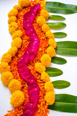 Marigold Flower rangoli Design for Diwali Festival , Indian Festival flower decoration