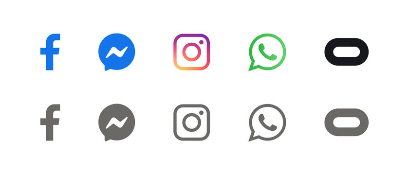 Collection of popular social media logo: Facebook, intagram, messenger, whatsap, oculus. Social media icons. Realistic set. Editorial vector illustration. Vinnitsa, Ukraine - September 21, 2020