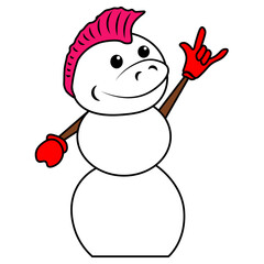 Funny informal snowman with a Mohawk. Vector illustration on a white isolated background.