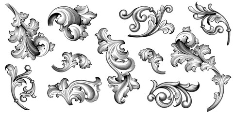 Vintage Baroque Victorian frame border flower pattern vector floral engraved scroll ornament leaf retro decorative design tattoo black and white filigree calligraphic heraldic shield swirl - 379333534