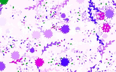 Light Pink, Green vector doodle pattern with flowers