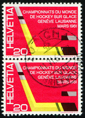 Ice Hockey Stick and Puck, International Ice Hockey Championships, Lausanne and Geneva, circa 1961