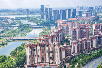 Dense residential developments in Nansha Free Trade Zone, Guangzhou, China