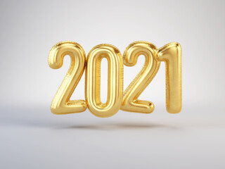 Gold 2021 Balloons. Happy New 2021 Year. Golden metallic numbers 2021. 3d rendering