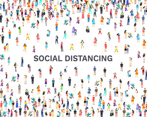 People social distancing, person distance, banner signboard. Vector