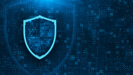 Shield. Abstract wireframe illustration on dark blue. Protect and Security concept. Digital Shield on abstract technology background. 3d rendering