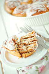 Cinnabon, iced buns, delicious homemade cakes. High quality photo. 