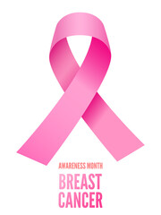 Breast cancer awareness month poster. Pink ribbon. Vector illustration.