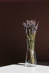 Bouquet of lavender in a vase. Fresh lavender flower. Lavender aromatherapy. Drying lavender flowers.