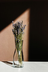 Bouquet of lavender in a vase. Fresh lavender flower. Lavender aromatherapy. Drying lavender flowers.