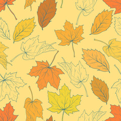 Fototapeta na wymiar seamless autumn pattern with falling leaves