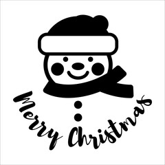 Flat Snowman icon. Christmas and winter theme. Vector illustration isolated on white background.Design for Christmas Face Mask or Christmas T shirt.