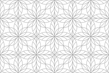 Flower geometric pattern. Seamless vector background. White and gray ornament. Ornament for fabric, wallpaper, packaging. Decorative print.