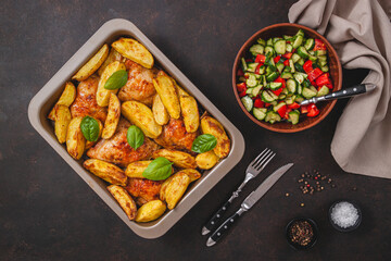 Grilled chicken thighs with spices on table
