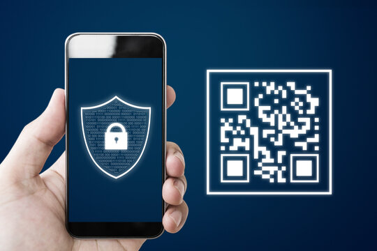 QR code scanning payment, online mobile banking and verification security system technology - Powered by Adobe