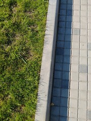 
Green grass and asphalt road parallel to it
