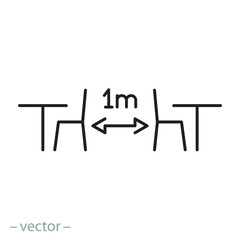 safety distance between the tables, icon, keep protection for coronavirus, social distancing in cafe or restaurant, thin line simple web symbol on white background
