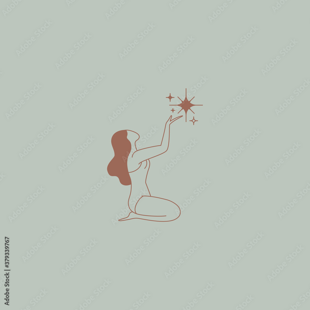 Poster beautiful female figure. vector logo design template and illustration in simple minimal linear style