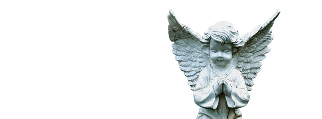 Ancient statue of  little angel as symbol of guards for children Love, faith, hope, religion,...