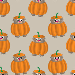 Seamless vector pattern with cat and pumpkin