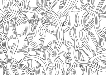 Abstract line background. Vector artwork. Black and white pattern. Coloring book pages for adults. Optical illusion. Amazing hand drawn doodle art. Poster, banner, print, template