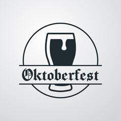 Pinta de cerveza. Logotipo vaso de cerveza vintage con espuma en círculo con texto Oktoberfest en fondo gris