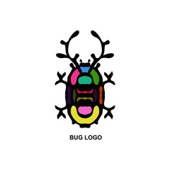 Bug beetle deer insect logo icon sign symbol emblem Abstract ethnic colorful cartoon style Modern creative design Fashion print for clothes apparel greeting invitation card badge banner poster flyer