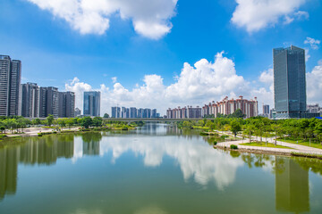 Fototapeta na wymiar Scenery of Jiaomen River Bank in Nansha District, Guangzhou City, Guangdong Province, China