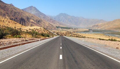 Pamir highway Panj river Pamir mountains Tajikistan
