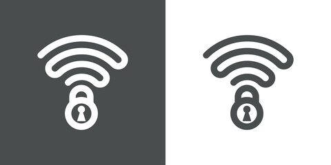 Conexión segura. Símbolo WiFi con ondas unidas con candado en fondo gris y fondo blanco