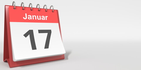January 17 date written in German on the flip calendar page. 3d rendering