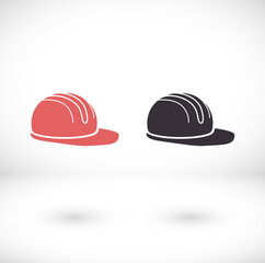 Job safety equipment helmet or hat for industrial safety black and white icon vector. Security for industry or construction uniform concept icon vector illustration isolated on white icon vector