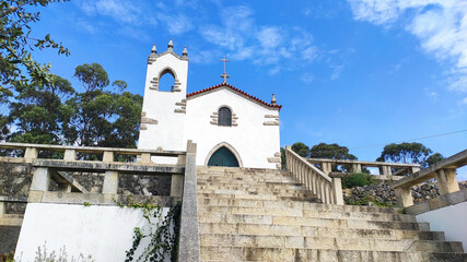 Fototapeta na wymiar The Chapel of Saint Lawrence lies on the hill of Sao Lourenco at Vila Cha parish in Esposende, Portugal.