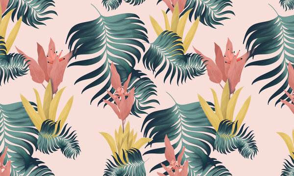seamless pattern with tropical plants