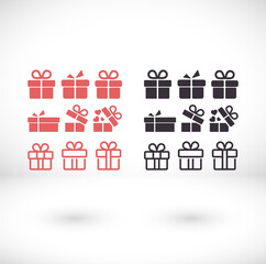 Fototapeta na wymiar gift boxes, vector work set icon festive box heart box