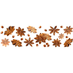 Seamless star anise border. Quality realistic vector, 3d illustration