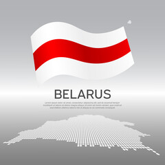 Belarus wavy flag and mosaic map on light background. Creative background for the national poster of Belarus. Vector design. Business booklet. State Belarusian patriotic banner, flyer