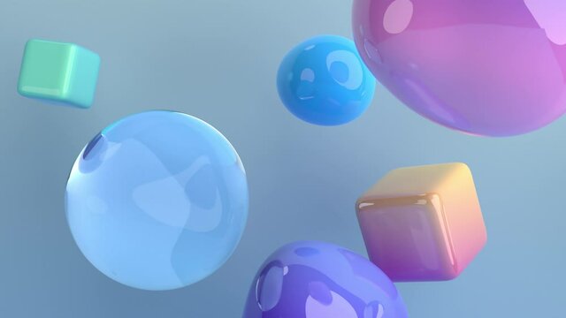 Abstract 3d render of colorful bubbles, motion background design, 4k seamless looped animation