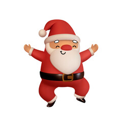 Happy Santa Claus in red clothes is jumping. Realistic 3d character compatible doodle emoji elements on face. Isolated on white background for Xmas festive design. Vector illustration
