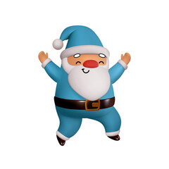 Joyful Santa Claus in blue clothes is welcomes. Realistic 3d character compatible doodle emoji elements on face. Isolated on white background for Xmas festive design. Vector illustration