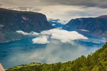 Naklejka na ściany i meble Fjord landscape Aurlandsfjord in Norway