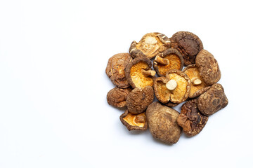 Dried shiitake mushrooms on white