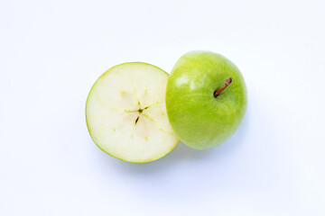 Green apples on white background.