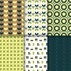 Set of vector seamless patterns with different geometric shapes.
